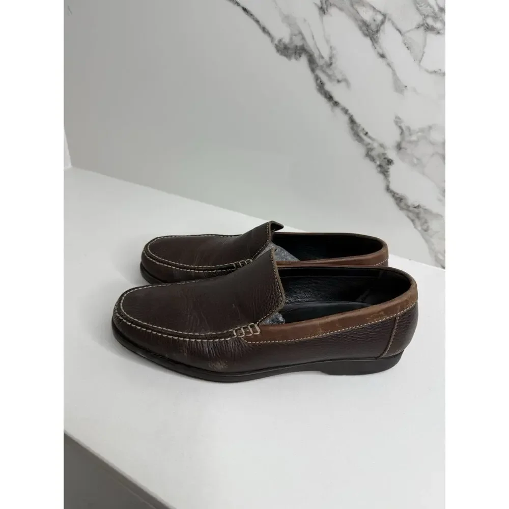 A Testoni Mens Loafer Shoes Size 7.5 Grained brown Leather Slip On T-Way